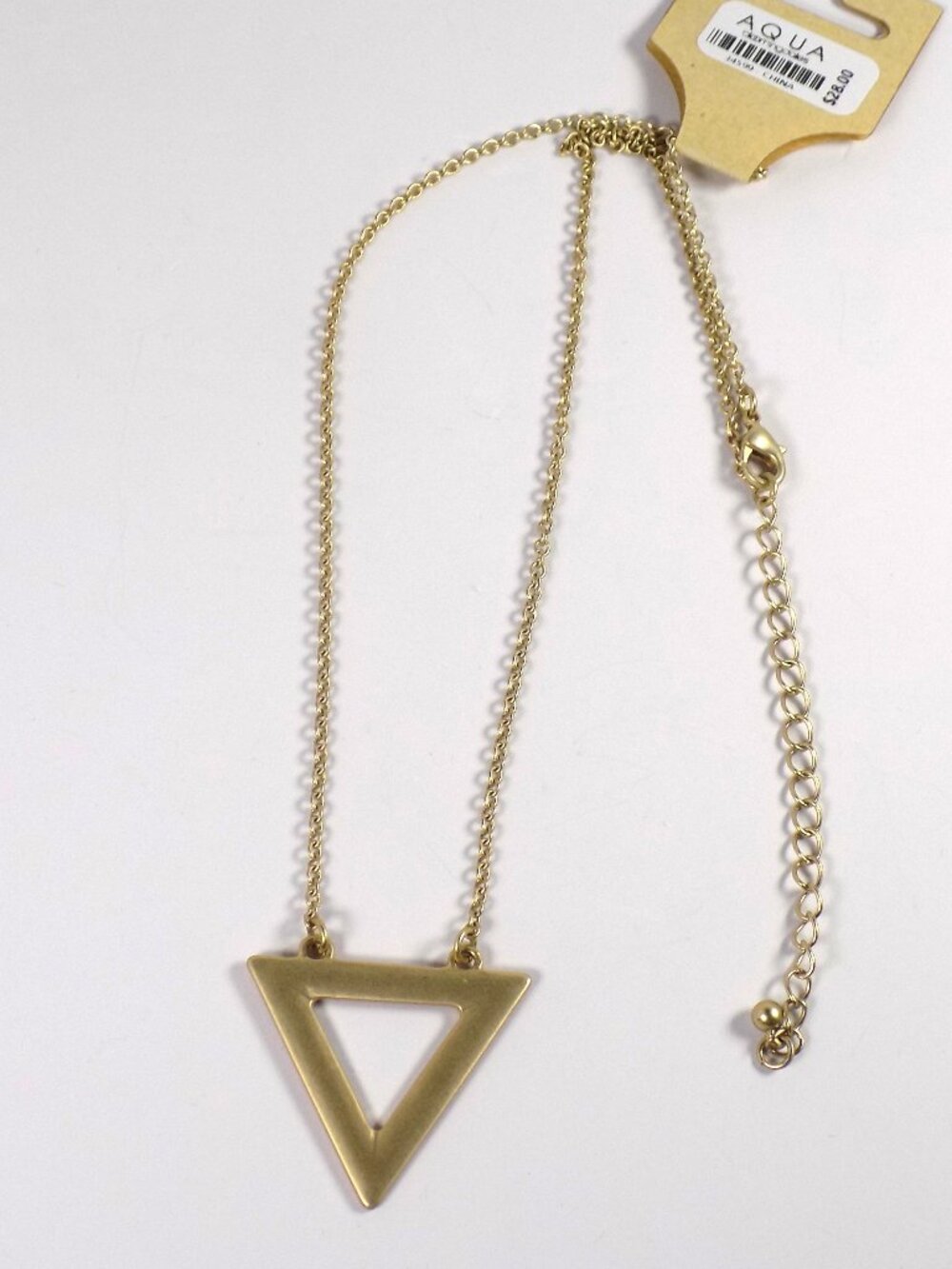 Bloomingdale's AQUA Triangle Pendant Necklace Matte Gold-tone  18" +3"